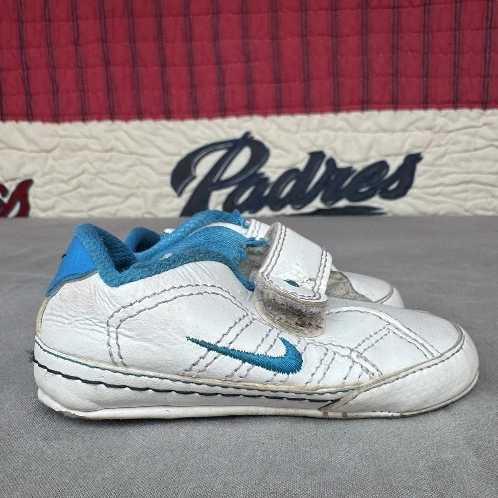Size‎ 4c - Nike Waffle Crib Shoes Soft Leather Unisex White Blue Infant Baby